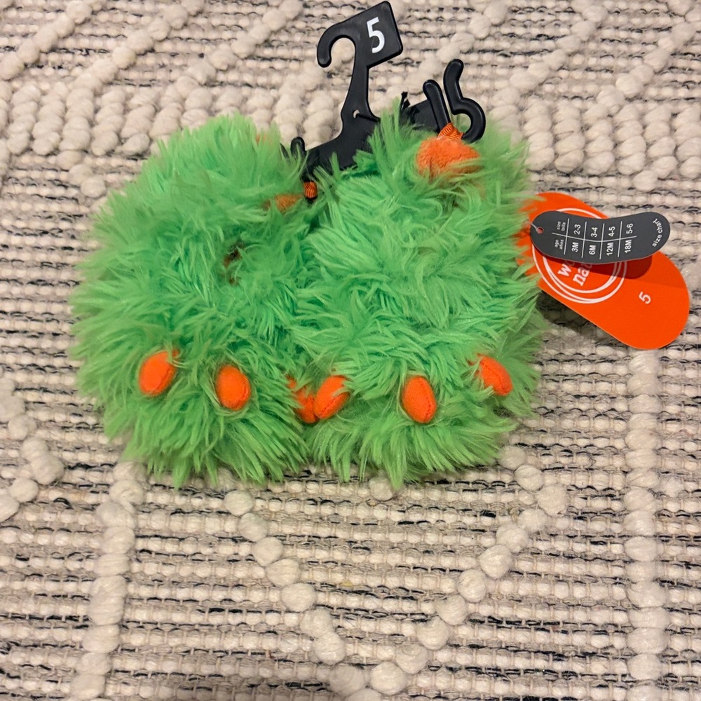 wonder nation Bright Green Fuzzy Slippers with Orange Accents